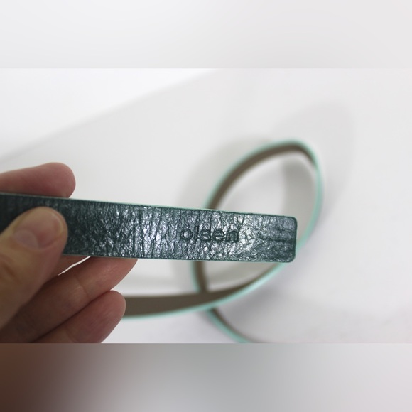 1980’s OLSEN Dark Green Leather Belt with Infinity Crossed Keeper Loop Silver - Picture 5 of 10